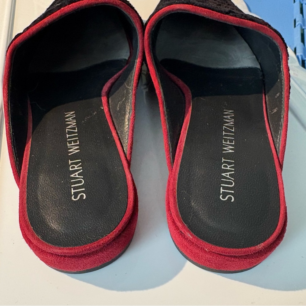 Stuart Weitzman Mulearky Red/Black Embroidery Slip-on Vamp Mules Flats - Picture 5 of 8